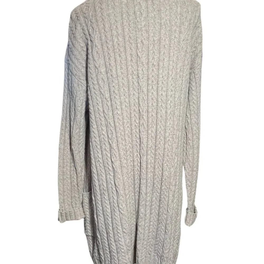 J. Jill Cable Knit Wool Blend Open Front Long Cardigan Cream Size L - Picture 5 of 8
